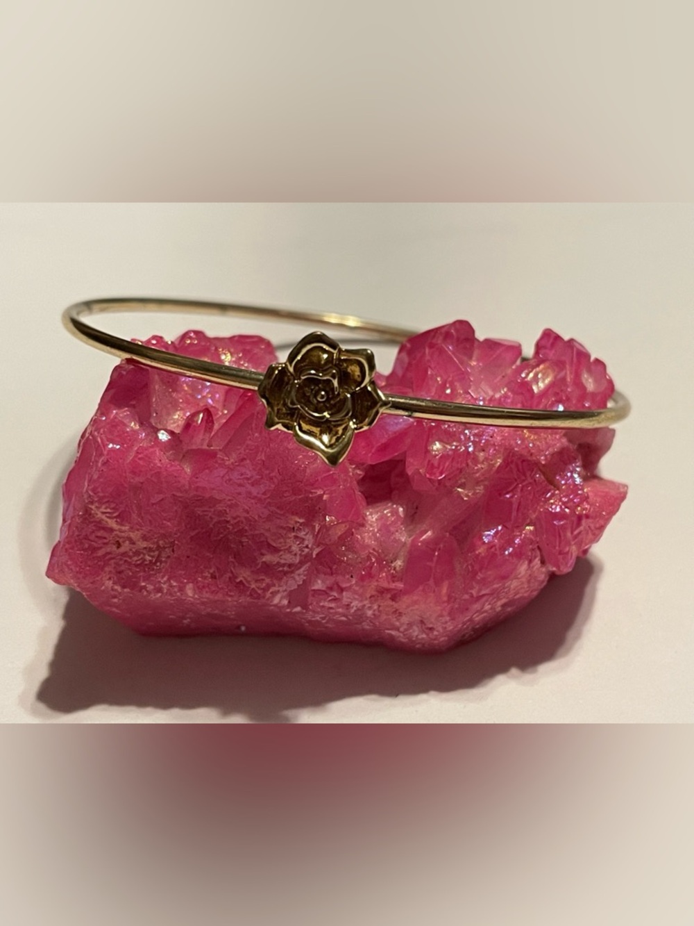 Gold Tone Rose Flower Bangle Bracelet #7741